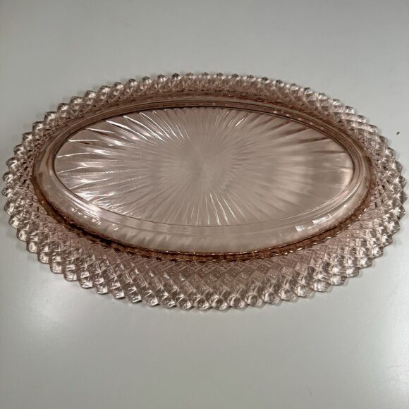 Anchor Hocking Miss America Pink Glass Oval Platter 11” Vintage 1930s - Picture 3 of 7